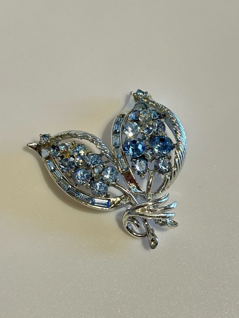 Coro Blue Crystal Floral Brooch
